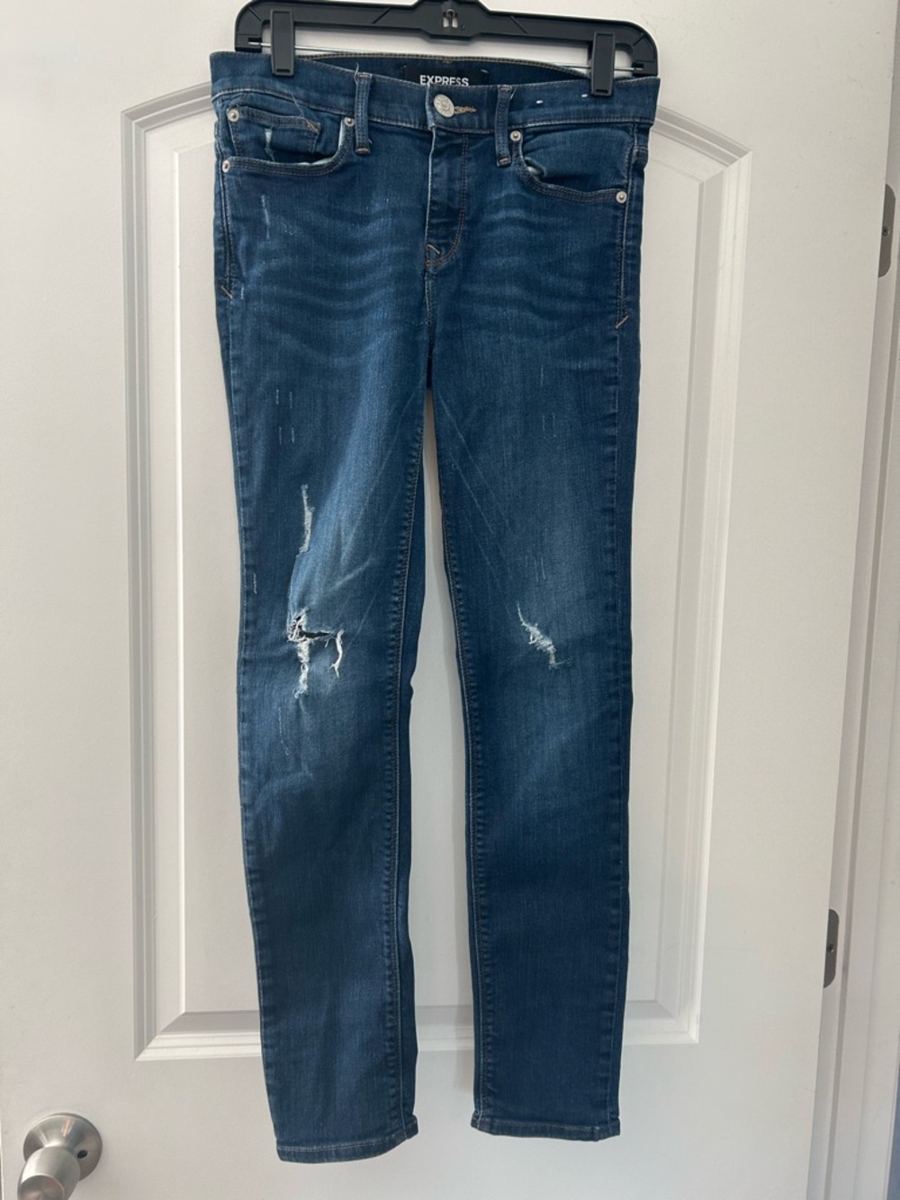 Express Women's Medium Blue Distressed Skinny Jeans
